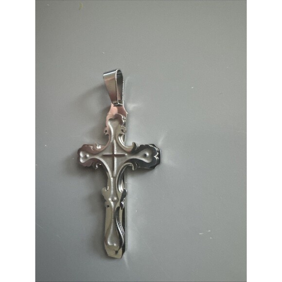 Vintage Cross Pendant Stainless Steel 24 Inch Chain Cuban Link Faith Religious - Picture 2 of 6